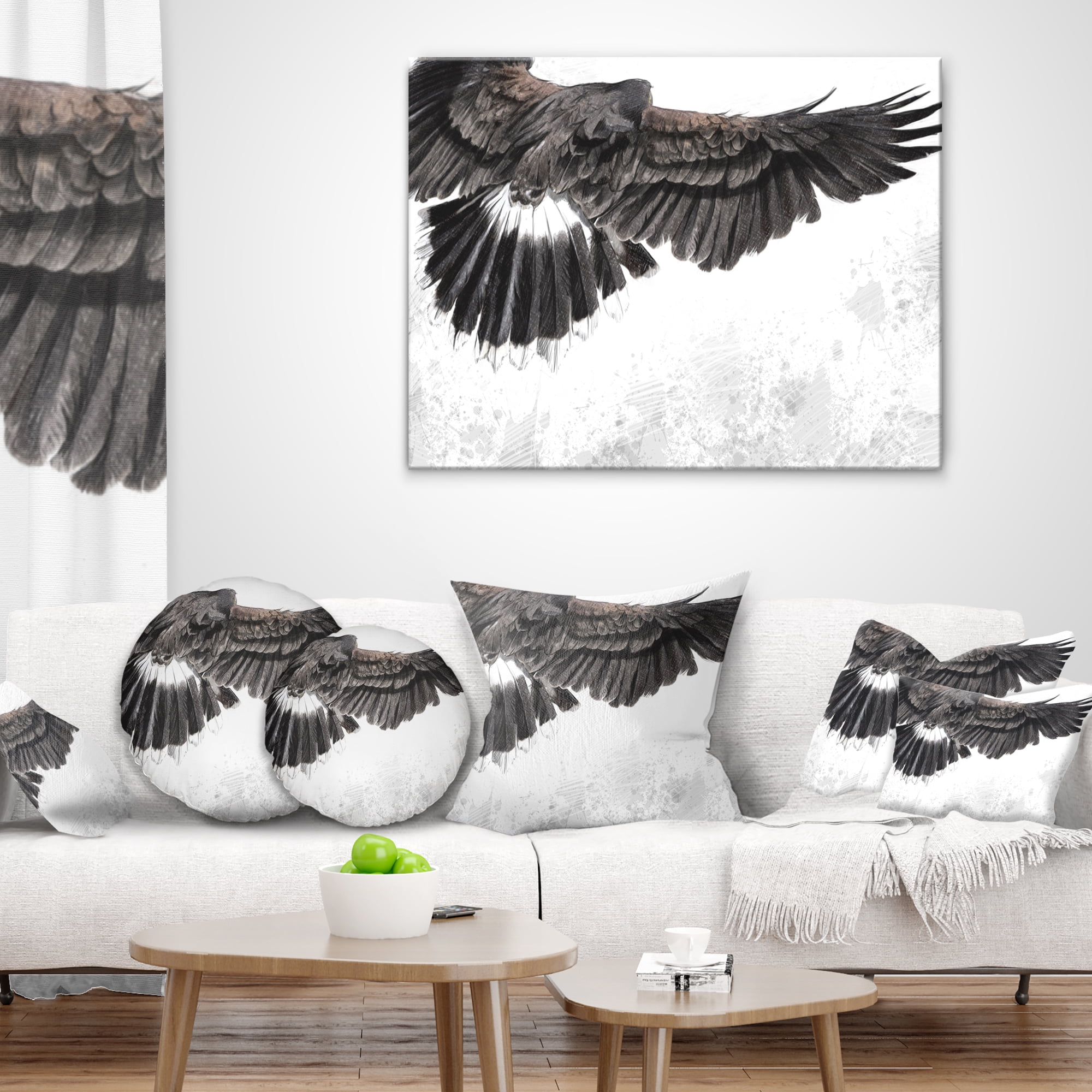Designart Low flying Eagle Illustration - Animal Throw Pillow - 18x18