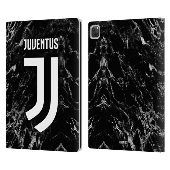 Head Case Designs Officially Licensed Juventus Football Club Marble Black Leather Book Wallet Case Cover Compatible with Apple iPad Pro 12.9 (2020 / 2021)