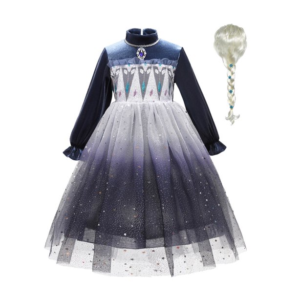 Vestido de princesa Elsa de Disney para niñas, vestido de baile de malla de noche estrellada, ropa de fiesta de Carnaval para niños, disfraz de reina de la nieve Frozen9-10T (etiqueta 150) Gao Jinjia LED