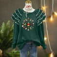 thumbnail image 4 of Christmas Trendy Sweatshirts for Women Ruffle Pleated Long Sleeve Oversized Crewneck Pullover Holiday Tops (XL, Army Green 11), 4 of 7