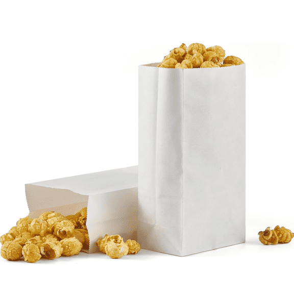 HXRH Small White Paper Bags,3.5 x 2.1 x 7 Inches Kraft Lunch Bags,Snack Treat Bags,Flat Gift Packaging Pouches,for Food Storage,Wedding Birthday Party Supply 50 Pcs