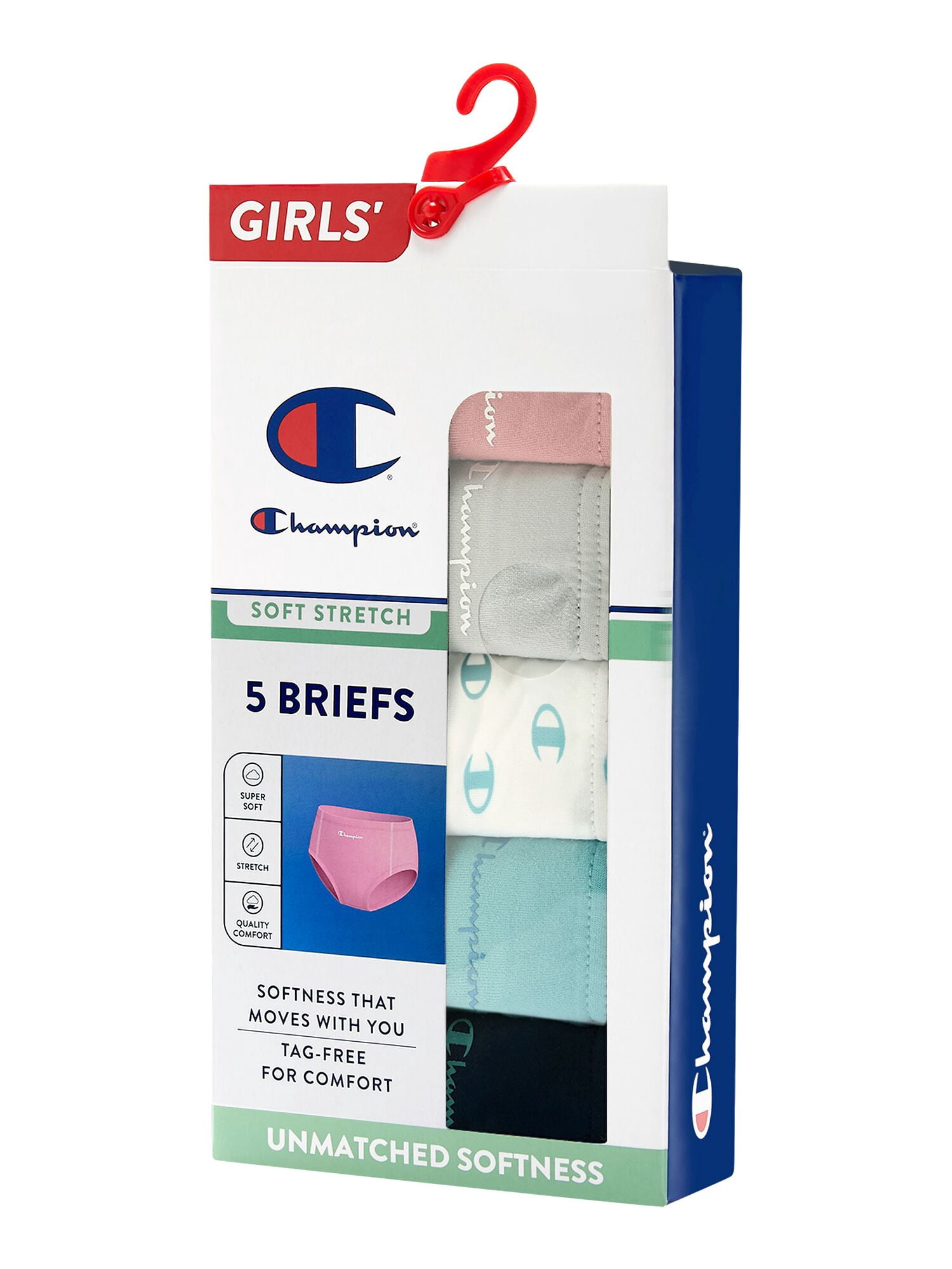 Champion Girls’ Softest Touch Classic Briefs, 5 Pack, Sizes XS–XL