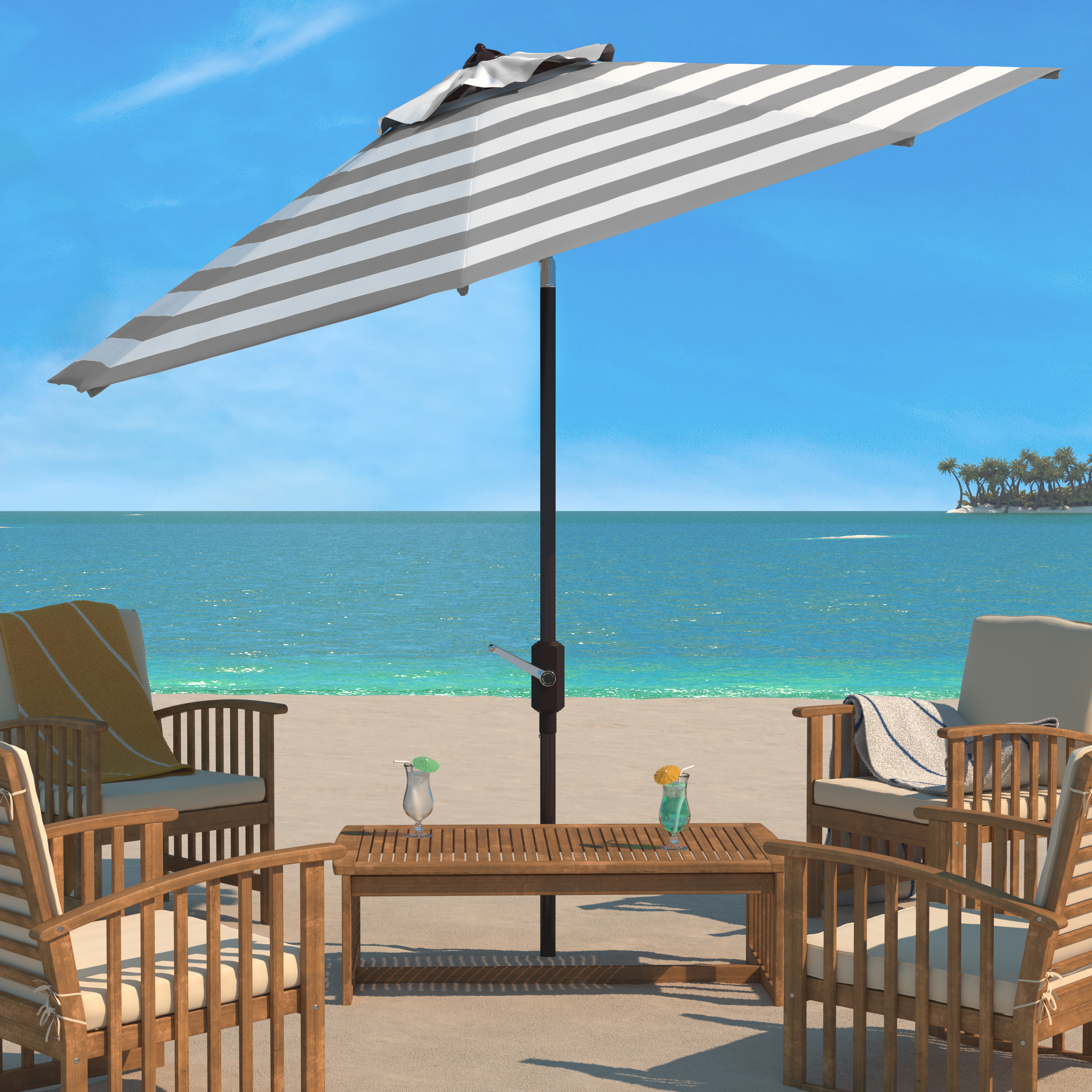 SAFAVIEH Outdoor Collection Iris Fashion Line 11-Foot Round Umbrella Grey/White