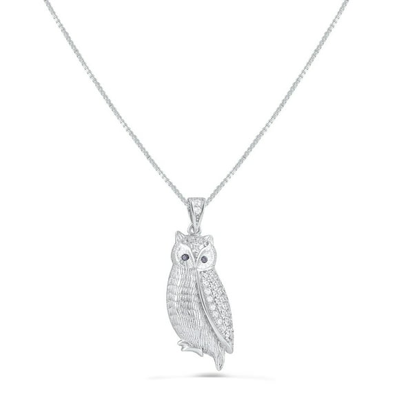 SilverCloseOut Owl Colorless Necklace 925 Sterling, Sterling Silver, 18 in, Box (Gift Box)