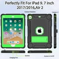 thumbnail image 4 of BMOUO Case for iPad 6th 5th Generation (9.7 inch, 2018/2017), Shockproof Protective iPad 9.7 Case with Built-in Stand/Pencil Holder for iPad 6th/5th Gen, Air 2, Black+Green, 4 of 7