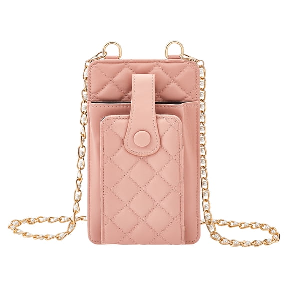 Small Crossbody Cell Phone Bag PU Leather Phone Purse Holder for Women Wallet Case Pouch with Credit Card Slots Mini Shoulder Bag with Shoulder Chain Travel Pocket 7.6x4.3x0.8 Inch Pink DIY