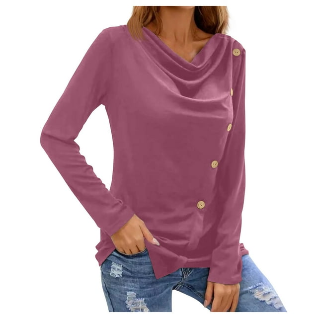 FAIWAD Women's Casual Tunic Tops Long Sleeve Button Down Solid Color Spring Summer Loose Slim Tops