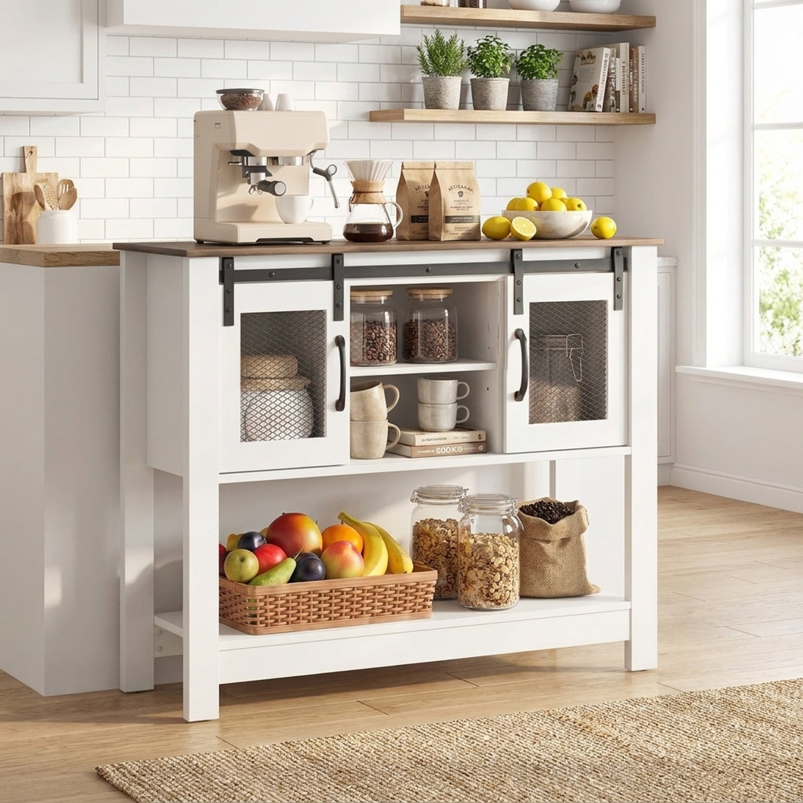 Furnibear Console Table with Sliding Barn Doors and Storage Cabinets Entryway Table for Living Room Hallway Sofa Narrow Space, Rustic Brown