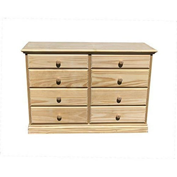 Wooden Dresser 8 Drawers Solid Pine Unfinished Wide Chest of Drawers Fully Assembled