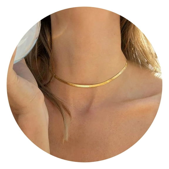 PROSTEEL 3mm Herringbone Chain Necklace Women Gold Plated Chokers Stainless Steel Link Chain 12.5inches for Mom Daughter Birthday Gift