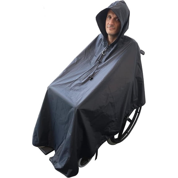 Adult Waterproof Wheelchair Poncho Navy Rain Cape with Reflective Strips
