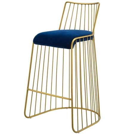 Stainless Steel Kitchen Stools Modern Deco Contemporary Urban Bar Pub and Dining Kitchen Stainless Bar Side Stool Chair, Velvet Fabric Metal Steel, Gold Navy ()