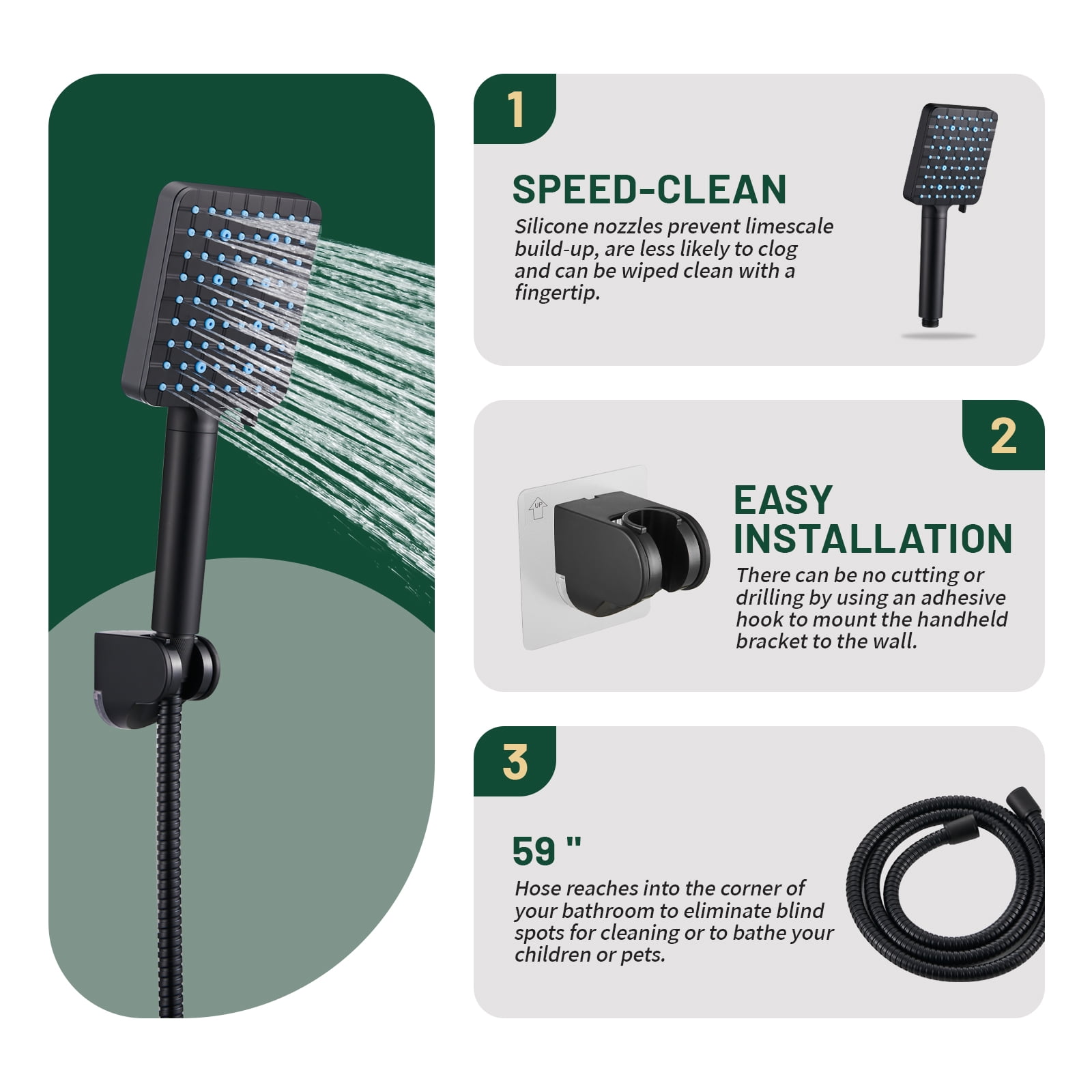Cobbe 12 Inch Rain Shower Head Combo, High Pressure Handheld Shower Head with Filter, Arm Height Adjustable, 9 Spray Filtered Shower Head, Matte Black