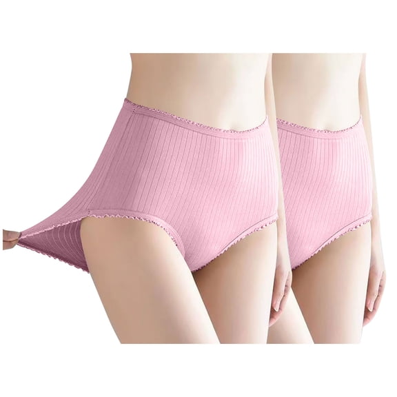 Bosfbaoi Panties For Women 2-Pack Solid Color High Waist Briefs Tummy Control Absorbent Breathable Underwear