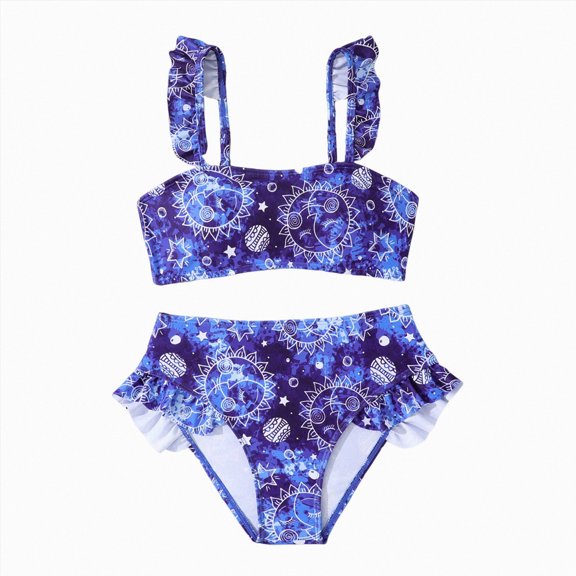 Ymyiu Girls Two Piece Swimsuits Girl's 2 Piece Striped Swimsuit Set Cute Bathing Suit Summer Beachwear Bikini Sets Size 8-9 Years (Blue,8-9 Years)