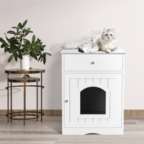 Smuxee Cat Washroom Litter Box Cover, Nightstand Pet House with Drawer, White