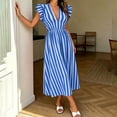 thumbnail image 5 of Ovbmpzd Blue Summer Dresses for Women 2026 Striped Tea-Length Peasant Maxi Dresses Sleeveless V-Neck Casual Dresses Womens Dresses,L, 5 of 6