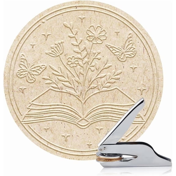 Book Embosser Personalized Wildflower Book Pattern Book Stamp Durable Library Stamp with Handle Set for Books Library Envelopes Documents Invitation gray