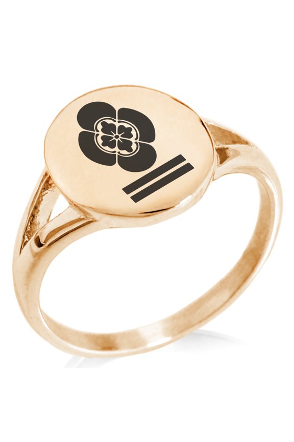 Stainless Steel Mikumo Samurai Crest Minimalist Oval Top Polished Statement Signet Ring