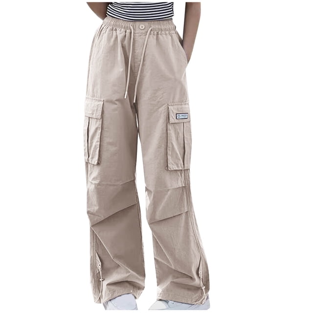 Odeerbi 5-15 Años Niñas Pantalones Cargo Deportes Pantalones Pierna Ancha Suelta Casual Pantalones de Trabajo Con Bolsillo