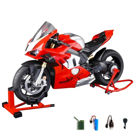 Anmyjuly 1:6 Scale Die-Cast Metal V4R Motorcycle Model - Functional Collectible W/ Ignition, Exhaust Smoke, Chain Drive & Lights，Adult Collection of Racing Ornaments