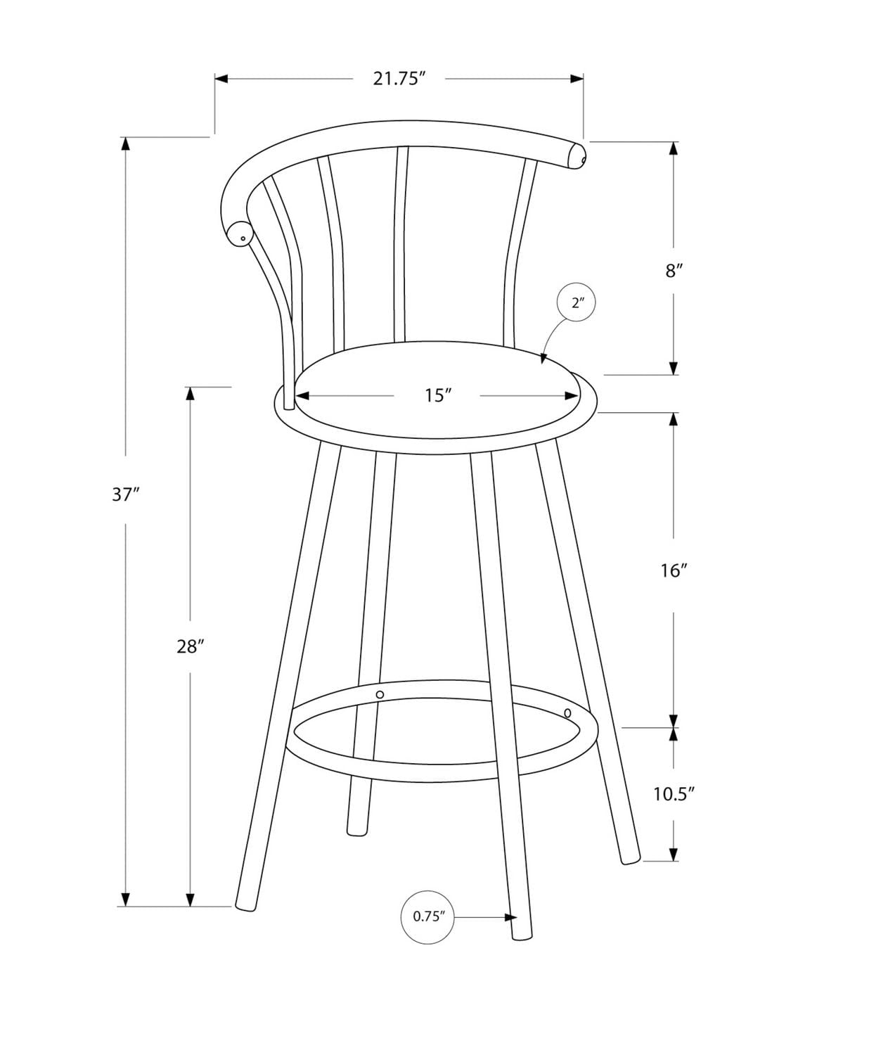 Monarch Specialties Bar Stool, Set Of 2, Swivel, Bar Height, Metal, Pu Leather Look, Black, Contemporary, Modern