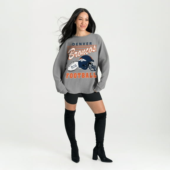 Women's Gameday Couture Gray Denver Broncos Oversized Sweet Victory Corded Sweatshirt