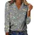 thumbnail image 1 of Kcodviy Chemises de Printemps pour Femmes Col Montant pour Femmes Pailleté Boho Imprimé Long T-Shirt à Col Montant Tunique à Manches Tee Tops Col Rond T-Shirt à Manches Longues pour Femmes Chandail à Col Tendance Chandail Blouses Vêtements pour Dames, 1 of 4