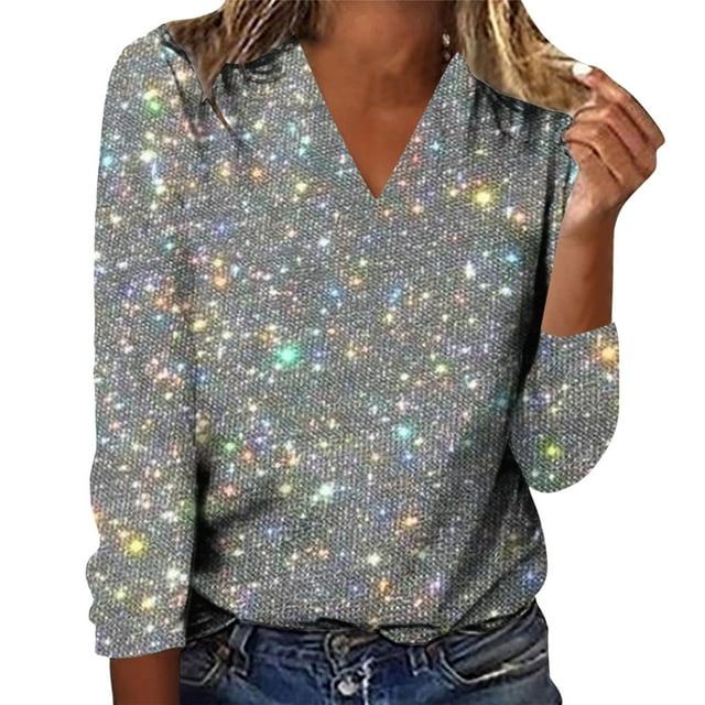 Kcodviy Chemises de Printemps pour Femmes Col Montant pour Femmes Pailleté Boho Imprimé Long T-Shirt à Col Montant Tunique à Manches Tee Tops Col Rond T-Shirt à Manches Longues pour Femmes Chandail à Col Tendance Chandail Blouses Vêtements pour Dames