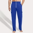 thumbnail image 2 of Dwelliawo Men's Cotton Sweatpants Casual Lightweight Baggy Pants Cargo Yoga Workout Pant Cotton Elastic Waist Sweatpant Open Bottom Pockets Sweatpant Blue 3XL, 2 of 5