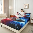 thumbnail image 4 of Castle Fairy Black Race Car Queen Sheets 4 Pieces,Abstract Blue Red Lightning Queen Sheet Sets, 4 of 7