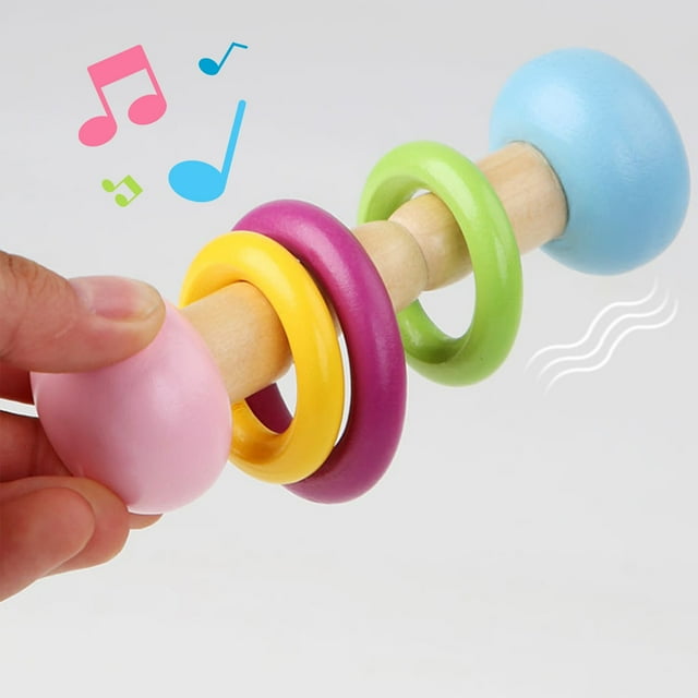 Rvkxad Wooden Rattle Four-Piece Set, Orff Musical Instrument Hand Grip Shaker for Infants, Early Childhood Sensory Development Toy