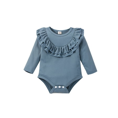 

SAYOO Baby Girls Long Sleeve Romper Spring Autumn Infant Solid Color Flouncing Splicing Round Collar Jumpsuit Casual Clothes