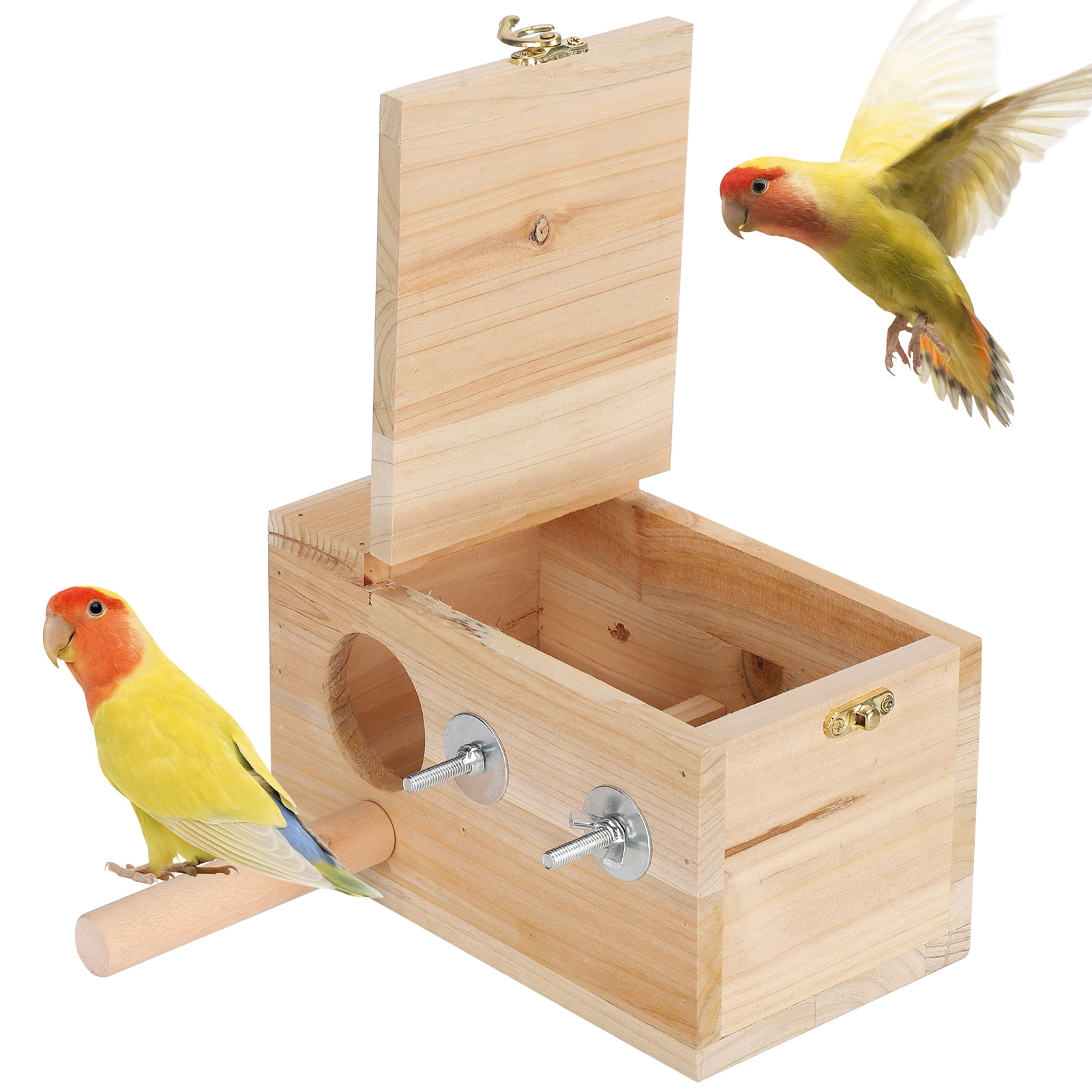 2x Wood Breeding Nest Box Bird Finch Parrot Nesting Aviary House w/Stick _S 