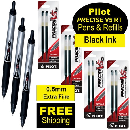 Pilot Precise V5 RT 26062 Pens & Refills, Black Ink, 0.5mm Extra Fine