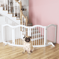 Zephypaws 27.6" Height Freestanding Pet Gate, 4 Panels Foldable Wooden Dog Gate for Stairs, Doorways, Halls, Kitchens White