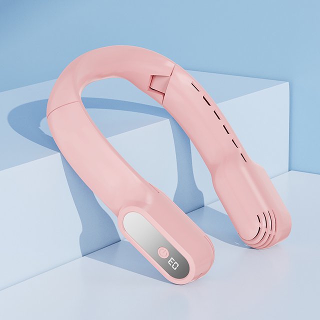 Ventilador De Cuello Colgante Ventilador de cuello colgante plegable USB Pantalla digital sin hojas Ventiladores manos libres (rosa)