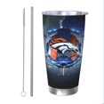 thumbnail image 1 of Taza térmica duradera de acero inoxidable 304 con tapa y pajita, temática del equipo de fútbol de los Broncos, taza térmica de acero inoxidable de 20 oz, taza para automóvil, adecuada para bebidas, 1 of 8