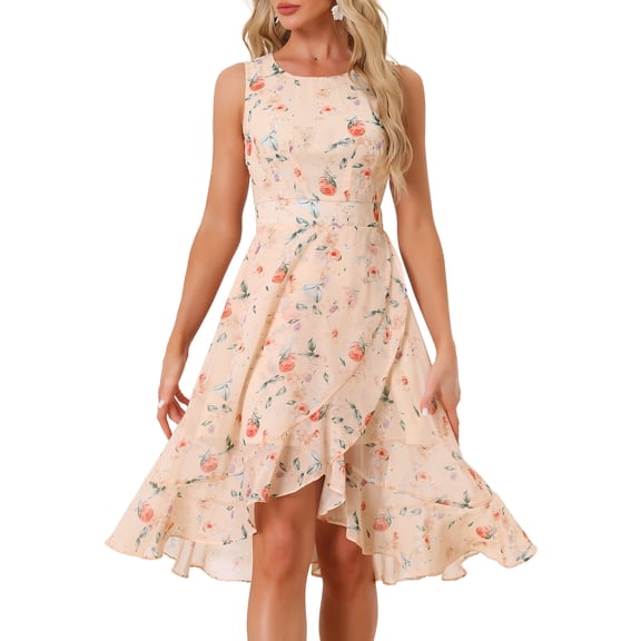 DARING DIVA Women's Summer Wrap Round Neck Keyhole Back Dresses XS Apricot