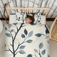 thumbnail image 3 of Blue Leaves Pattern Duvet Cover and Pillowcase Set for Single Bedding, Bedroom Accessories for Kids Teens, 3 of 5