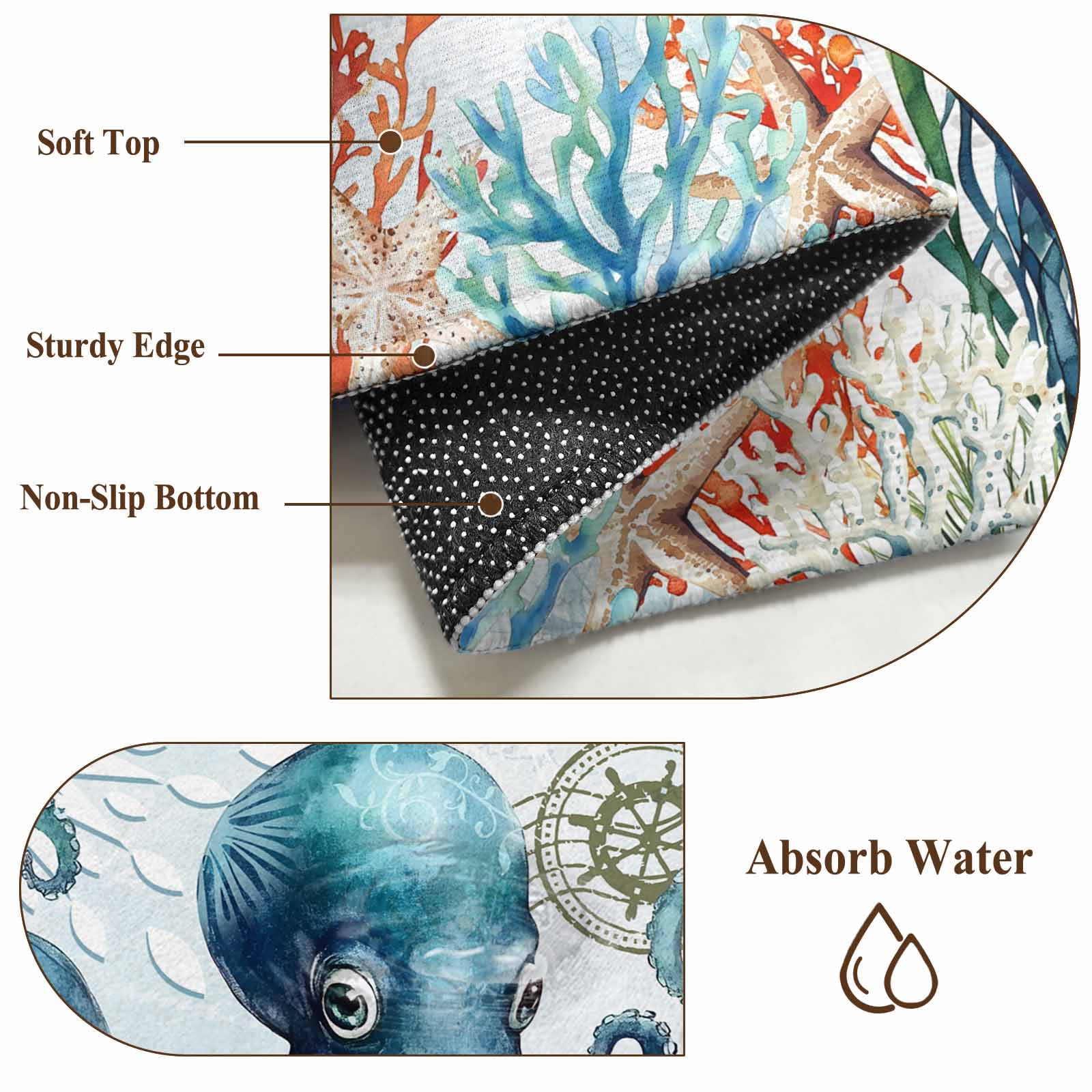 5'x8' Area Rugs, Octopus Coastal Indoor Outdoor Area Rug for Living Room Bedroom, Summer Beach Ocean Coral Starfish Washable Bathroom Rugs Kitchen Floor Carpet Mats Home Decor Aesthetic