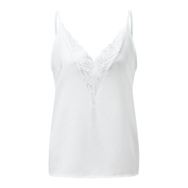 Chaleco de encaje estampado de moda para mujer - Poliéster, cuello en V, tirantes, camiseta informal