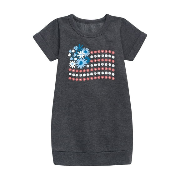 Instant Message - Floral USA Flag - Toddler & Youth Girls Fleece Dress