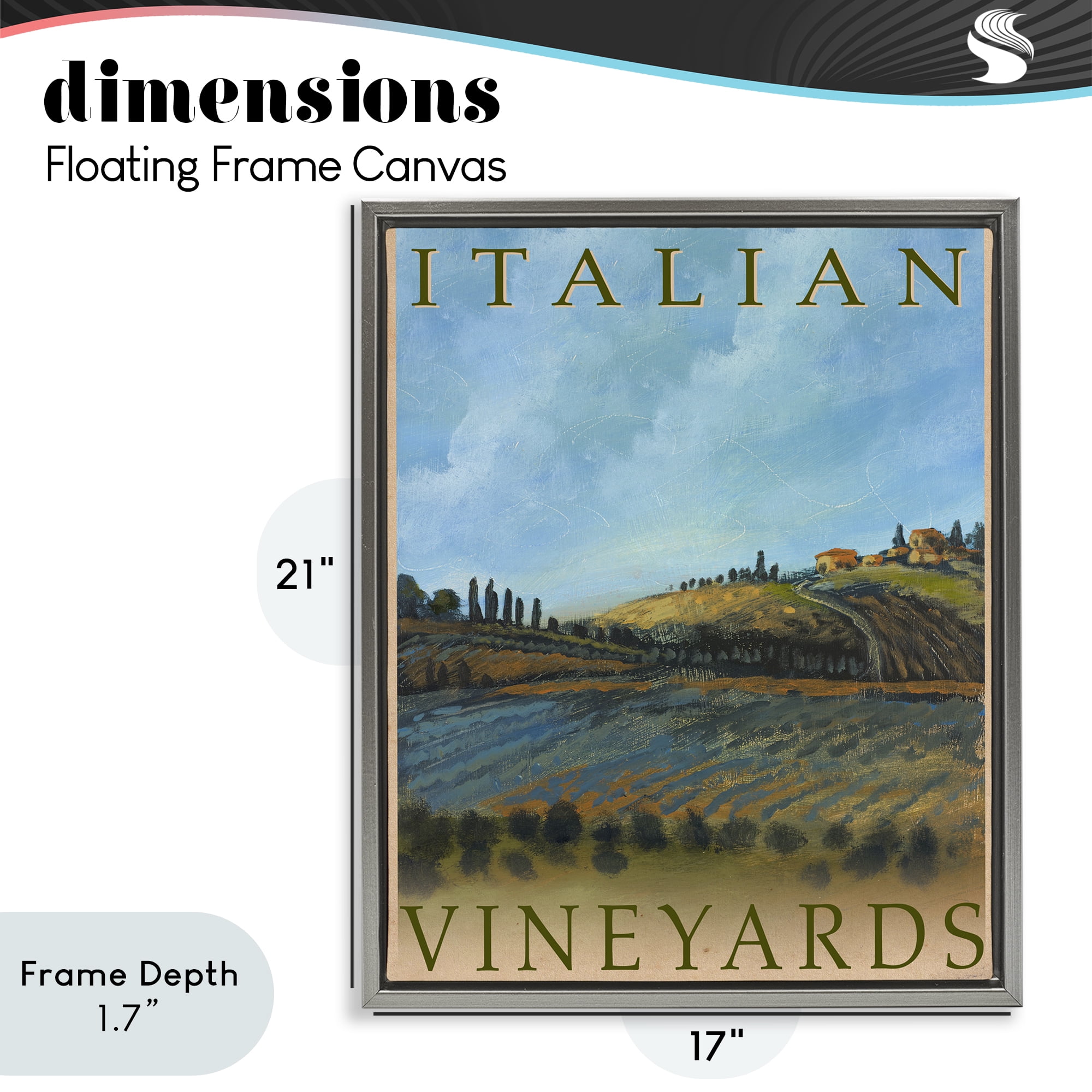 Stupell Industries Italian Vineyards Vintage Poster Gray Framed Floater Canvas Wall Art, design by Kingsley