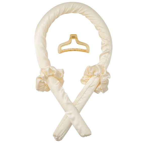 Sinkoo Heatless Hair Rollers, 34" No Heat Hair Curlers to Sleep in, Super Soft Ribbon Wrap for All Hair Types, Beige Curling Set with Scrunchies and Clip