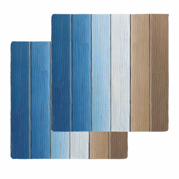Blue Brown Kitchen Dish Towels for Drying Dishes Set of 2, Gradient Wood Grain Farmhouse Country Waffle Weave Microfiber Hand Tea Bathroom Towels Quick Dry & Absorbent Towel 12x12
