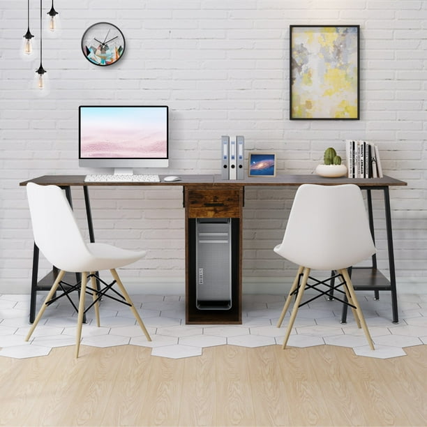 Home Kitchen Two Person Computer Desk Double Workstation With Drawer