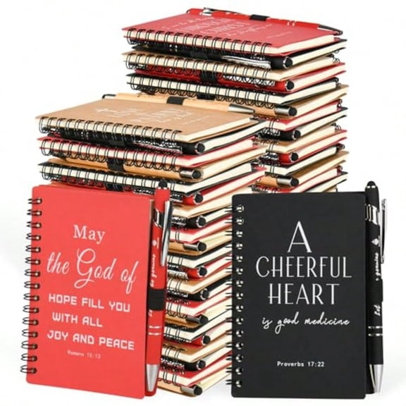 Christian Prayer Journal Spiral Notebooks Bulk with Pens - Small Notepads 4.13x5.43 - christian Gifts for Women men Church Members Bible Study Groups (30 sets multicolor)