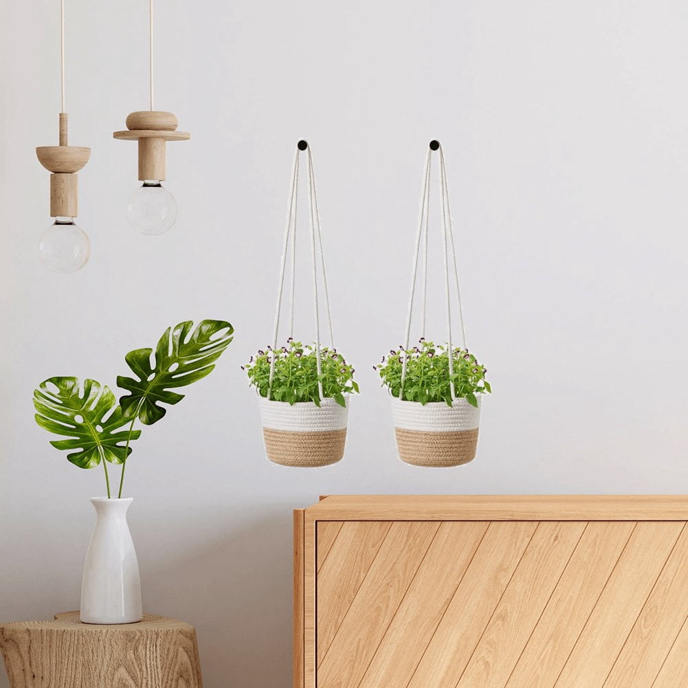 Vjnyvs Jute Rope Hanging Flower Pot Wall Hanging Woven Planter Handmade Cotton Rope Plant Hanger Basket for Home Garden Ornament