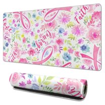 Long Mouse Pads for Desk,Pink Breast Cancer and Pioneer Flower Desk Mats on Top Of Desks, Desk Mouse Pad Extra Large with 3mm Non-Slip Base and Stitched Edge for Gaming,Office,Work,Home 31.5x15.7in
